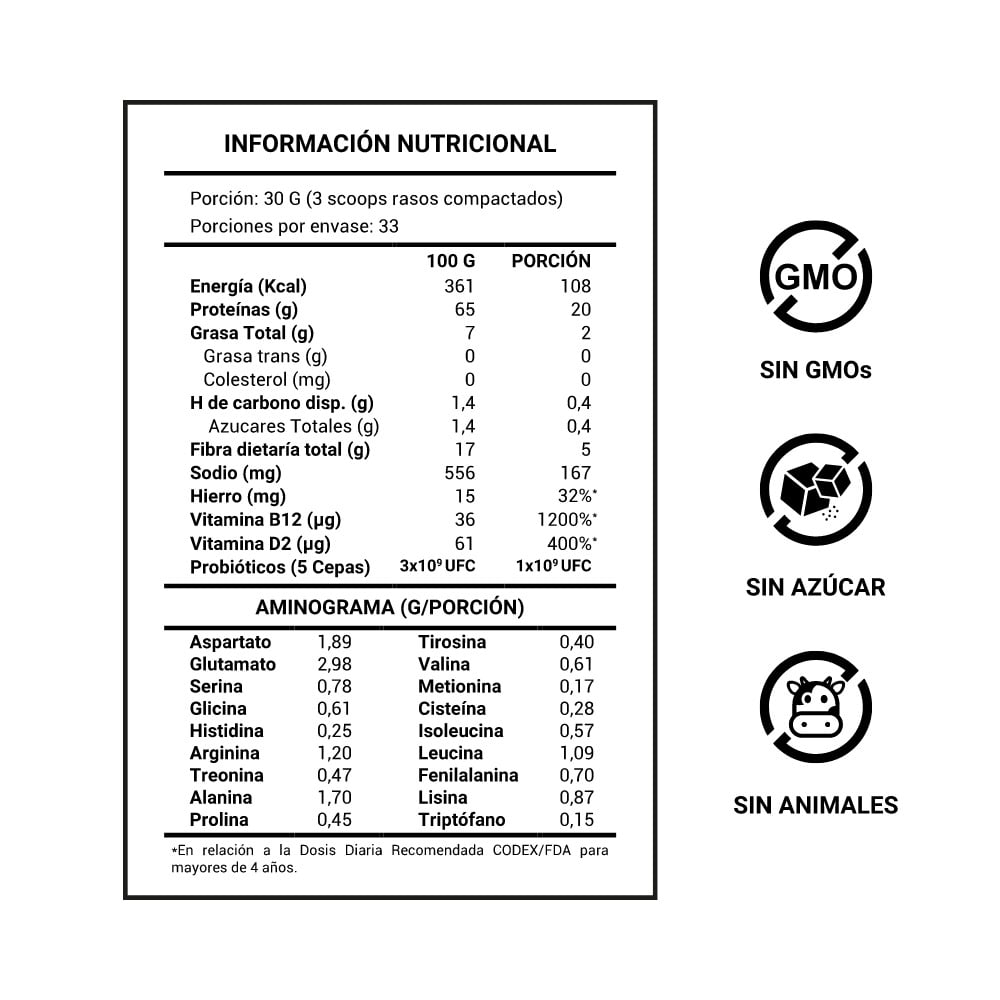 Proteína Mix Vegetal + Pre y Probióticos 1 kg | Natural Sin Sabor