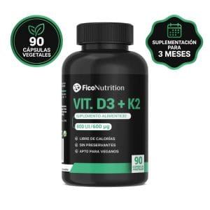 Vitamina D3 + K2 800 UI _ 600 ug 90 cápsulas vegetales - FicoNutrition